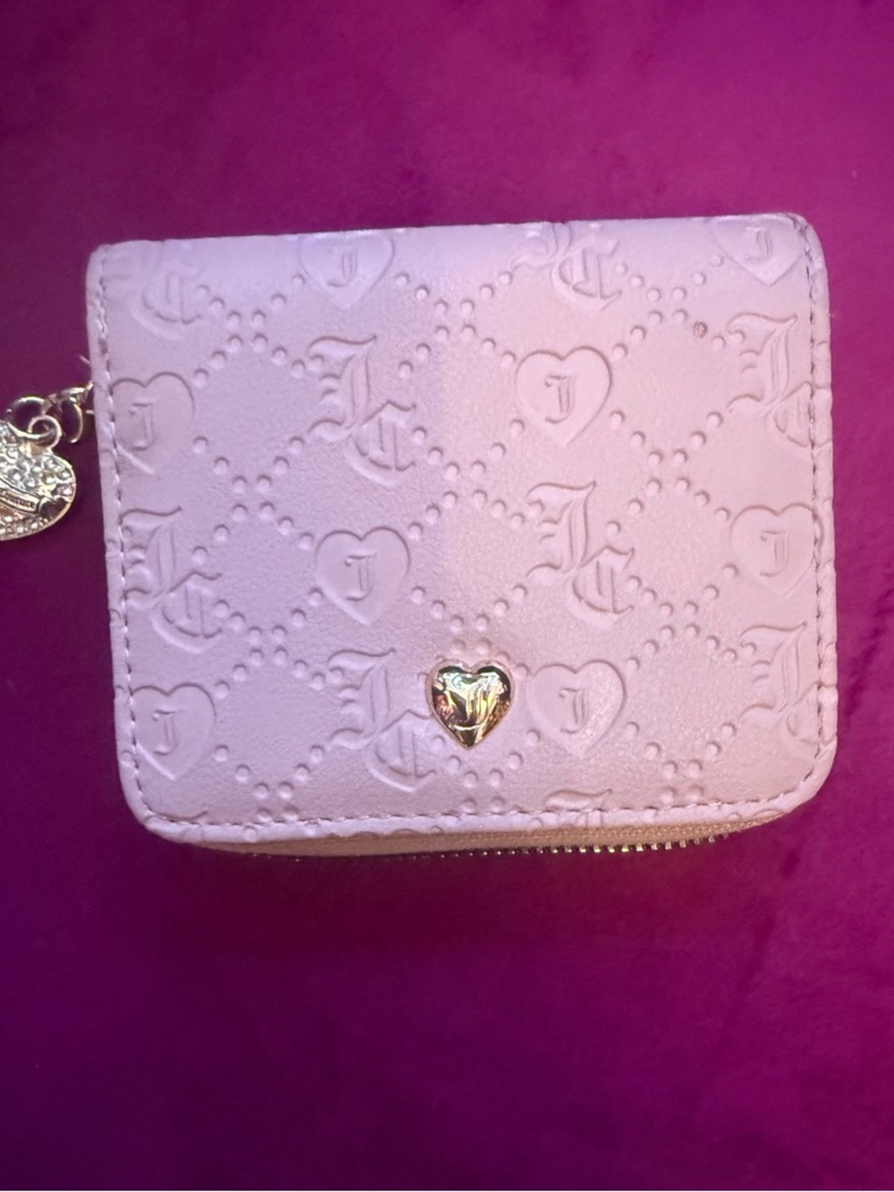 Juicy Couture Light Pink Embossed Heart Zip Wallet